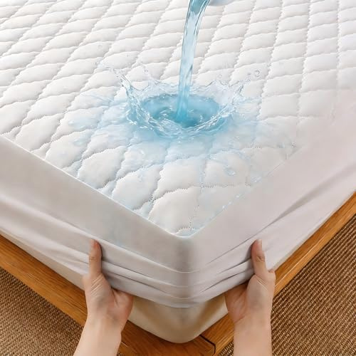 Protector Colchon 105x200 cm - Impermeable & Acolchado Funda Colchon para Cama 105cm, Colchones de hasta 27 cm, 100% Poliéster + PU, Blanco