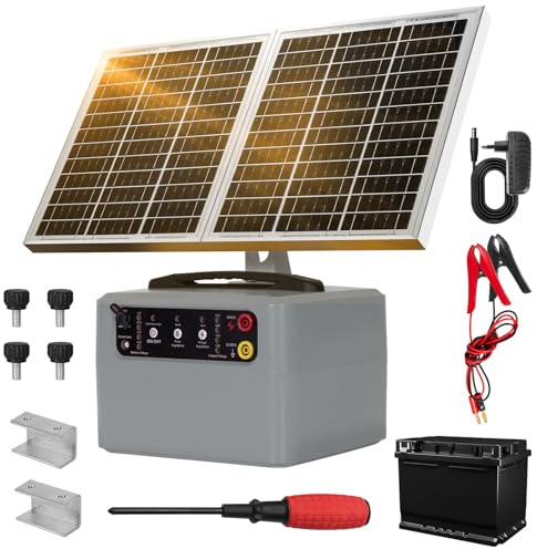 48KM Clôture Électrique Solaire, 6 kV-12 KV Cloture Electrique Pour Animaux, 0,3-1,5 J Electrificateur Cloture Electrique Solaire de berger, pour ferme, pâturage, jardin (Grey)
