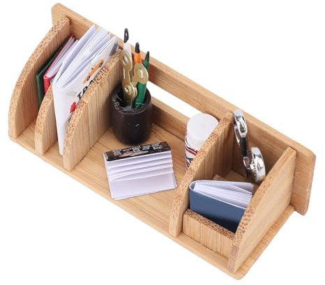 Dollhouse Desktop Bokhylla Realistisk Miniatyr Trä Bokhylla Organizer Dekoration för Dollhouse Scene Miniatyr Vardagsrum Inredning 7,3x2,5x2,5cm Bokträ