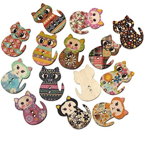 ROSENICE Bottoni in Legno Colorati a Forma di Gatti Pulsanti Bottoni Decorativi da Cucire (100pcs)