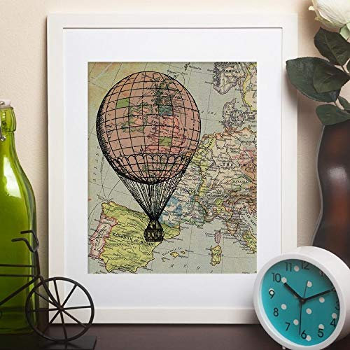 Nacnic Pink Globe Poster i Europa. Ark av aerostatiska ballonger. Design med bilder av ballonger. A4-storlek