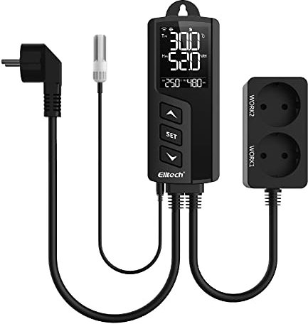 Elitech Thermostat Temperaturregler & Feuchtigkeitsregler Temperatur Steuerung Steckdosen 220V mit Sensorsonde, Wifi Version, für Gewächshaus Reptilien Terrarium