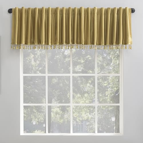 Sun Zero Greyson Cantonnière en Soie synthétique Dupioni avec Franges occultantes avec Pattes arrière, 127 x 43,2 cm, doré