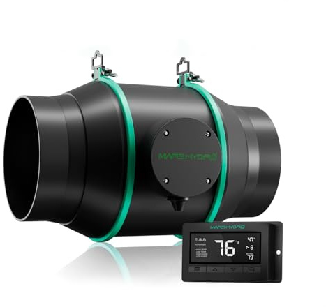 Mars Hydro 150 mm Rohrventilator mit Temperatur- feuchtigkeitsregler, 402 CFM Leiser EC Motor, 27W Abluftventilator für Growzelt, Growbox, Gewächshaus Hydrokultur