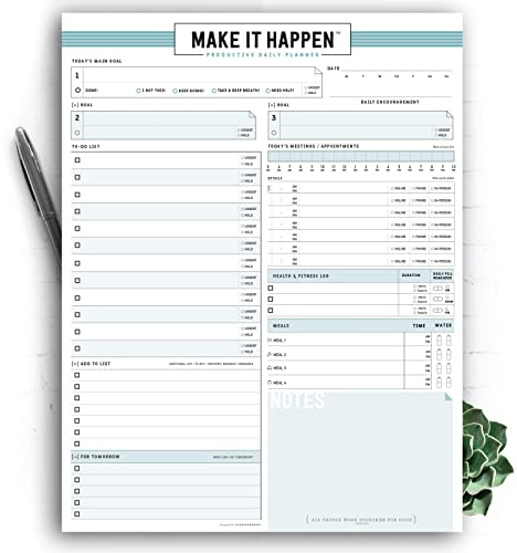 Daily Notepad Planner Basic Minimal To Do Productive List Pad- 50 Tear Off Premium Pad USA (Sea Foam Blue)