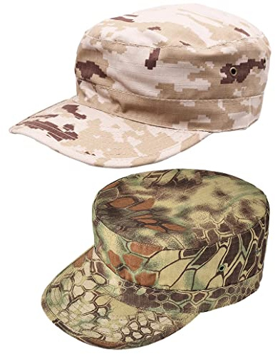 CHERISH 2 gorras unisex del ejército con parte superior plana, gorra de béisbol ajustable de camuflaje, Patrón de pitón verde + desierto español, Talla única