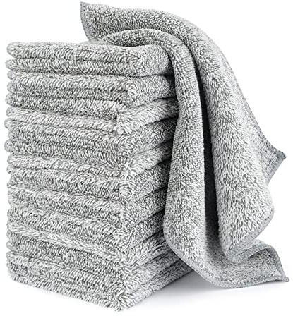 HAOBAOBEI Kitchen Dish Cloths, 12 Pack, 10 x 10 Inches, Super Absorbent Microfiber Dish Towels, Soft Lint Free Reusable Dish Rags for Washing Dishes, Drying, Counters and Sink, Grey
