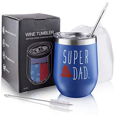 wedrink Tazza da vino in acciaio inox con coperchio e cannuccia per papà, regalo di Natale Regalo di compleanno, tazza per la festa del papà
