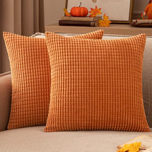 EMEMA Kordsamt Kissenbezug Herbst Granulat Dekorative Sofakissen Dekokissen Kissenbezüge Couchkissen Kissenhülle Weich Kissen Bezug Zierkissen für Sofa Couch Wohnzimmer 2er Set 40x40 cm Karamell