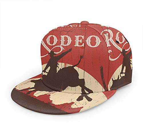 Oaieltj Unisex Baseballkappe Erwachsene Teens Verstellbare Snapback Flache Krempe Baseball Cap Cool Hip Hop Hat, Cowboy Riding Bull Wlid West Rodeo Kaktus Holz, One size