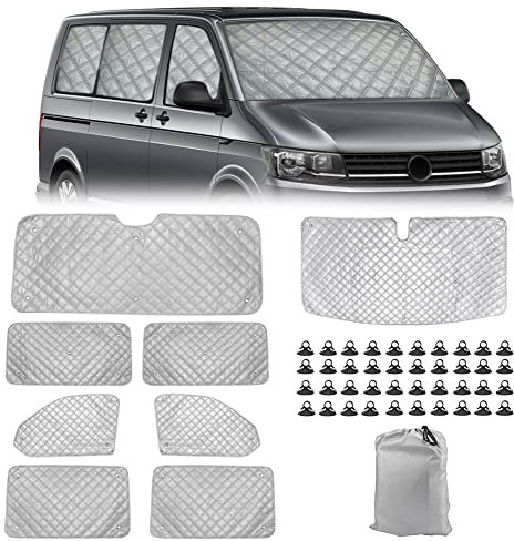 Cubierta Pantalla Ventana Delantera Reemplazo para VW T5 T6 SWB, 8 Piezas Juego de Protector de Parabrisas, Juego de Ventana de Persiana Térmica Interior con Bolsa Almacenamiento, 100% Oclusión