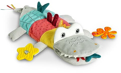 Fehn Handpuppe Baby Spielzeug Krokodil - Kuscheltier mit Rassel, Raschelpapier, Beißer und Quietsche - Babyspielzeug Handpuppe - Knisterspielzeug für Babys und Kleinkinder ab 6+ Monaten