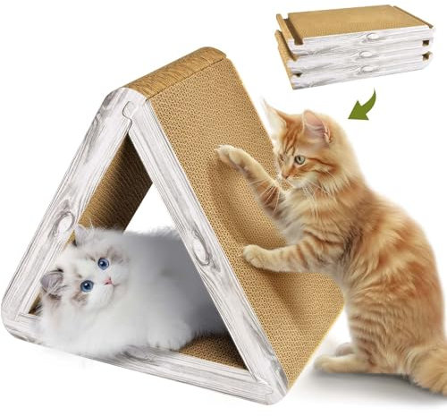 Foldable Triangle Cat Scratcher - 6 Usable Sides Cat Scratcher for Indoor Cats - Vertical Cat Board Pads