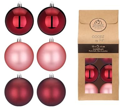 Große Kunststoff Weihnachtskugeln | Set mit 6 Kugeln 8cm | Christbaumschmuck Weihnachtsschmuck bruchfest (Berry Kiss)