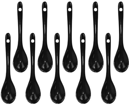 Yuauy 10 pcs Porcelain Egg Spoons Ceramic Spoons 4.7 inch Coffee Dessert Yogurt Tea Milky Tea Black