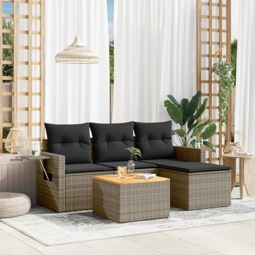NITCA Set Divano da Giardino con Contenitore Conservazione,Set Salotto da Esterno,Divano da Esterno,Sedie Rattan,Arredamento Terrazzo e Balconi,Poltrone con Cuscini e Tavolo, Grigio 5pz Tipo 2