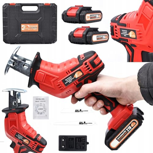 Rosfix Scie Sabre Sans Fil Red Woodpecker RW21V – 21V, 2x Batterie Lithium 3Ah, 3300 tr/min | Coupe Bois Métal 150mm | LED, Valise | Outil de Découpe Polyvalent