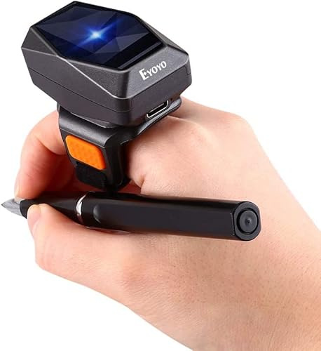 Eyoyo Scanner de Code-Barres 2D en Forme d'anneau pour Doigt, Mini Portable 3-en-1 USB Filaire, 2.4G sans Fil et Bluetooth, Lecteur 1D, QR, PDF417, Data Matrix pour iPad, Smartphone, PC.