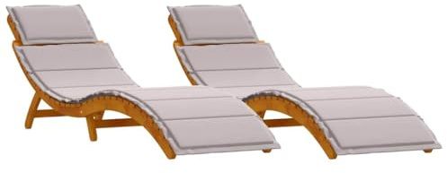 vidaXL Sonnenliege mit Kissen 2 pcs Taupe Massivholz Akazie, Gartenlounge und Terrassenmöbel, moderner Sonnenliege, stylischer Outdoor-Liegestuhl für entspannte Stunden