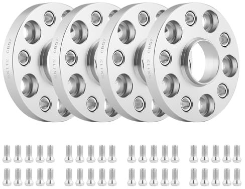 ISINEVER 4 Stück Spurplatten Spurverbreiterung 5x112 40mm 4x20mm Ø57mm Kompatibel mit VW Caddy EOS Golf Kompatibel mit SEAT Kompatibel mit SKODA Octavia mit Radschrauben M14x1.5X25mm Distanzscheiben