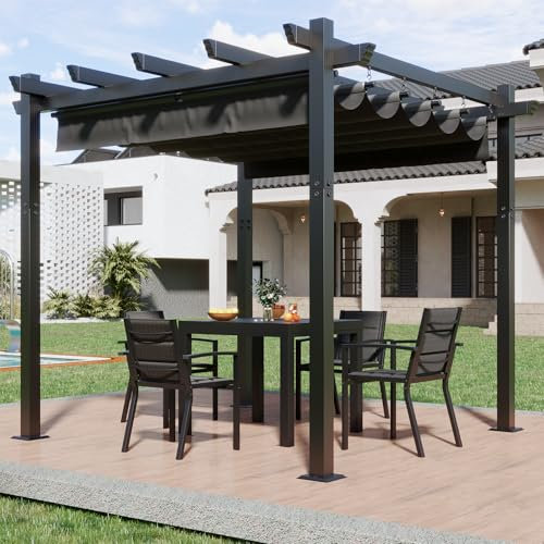 Devoko Gazebo Pergola 3x3,Gazebo Esterno Resistente,Pergolato da Giardino UV50+,Pergola Bioclimatica per Arredo Giardino Terrazzo,Nero