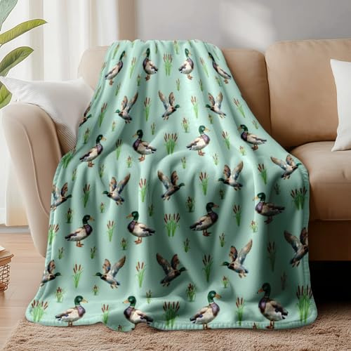 WADORN Wild Mallard Duck Throw Blanket, Cozy Soft Ducks Reeds Throw Blanket Fuzzy Flannel Fleece Animal Blankets Decorative Duck Lover Gifts for Office Living Room Sofa Bed Couch Chairs, 59x51 Inch