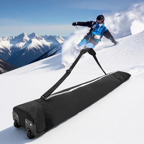 Kensbro Bolsa de snowboard con ruedas, bolsa de almacenamiento impermeable para equipo de esquí, longitud ajustable bolsa de esquí (63-79 pulgadas), bolsa de esquí plegable para tabla, botas, ropa