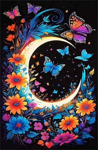 Puzzle 1500 Pieces Fleurs Lune Papillons, Jeux éducatif Défi Jouets Puzzles Classiques, Parfaitement Emboîtable Lettres au Dos, pour Vous Faciliter Le Travail pour Hommes Femmes Plus âgés 87 x 57 cm