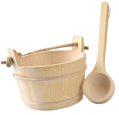 Wooden Sauna Barrel and Ladle SPA Steaming Bathroom Tool for Sauna Home Bath
