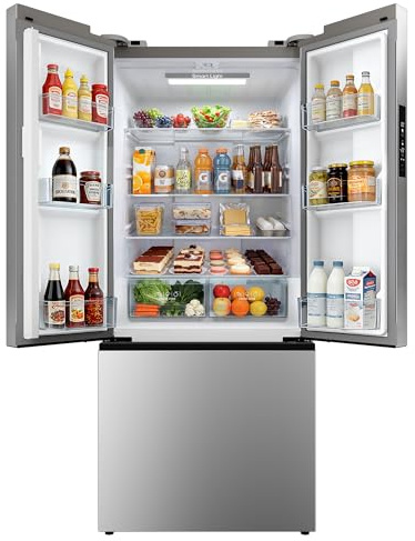 ICEVIVAL 17.5 Cu.Ft. French Door Refrigerator with Freezer Drawer, French Door Fridge with Door Ajar Alarm, Frost Free, UL & ENERGY STAR certified, Side by Side Fridge with 3 Smart Modes