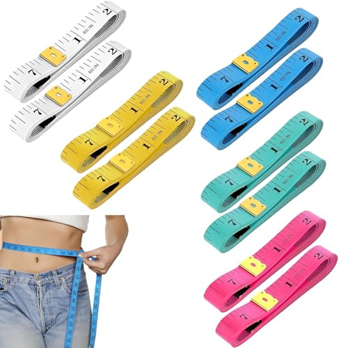 FMPXYYA Metro a Nastro Morbido 150 cm Doppio Lato 10 Pezzi Flessibile per Sartoria Corpo Cucito Fitness misurazione Vestiti Scala cm e Pollici Metro da sarta Portatile preciso 5 Colori Assortiti