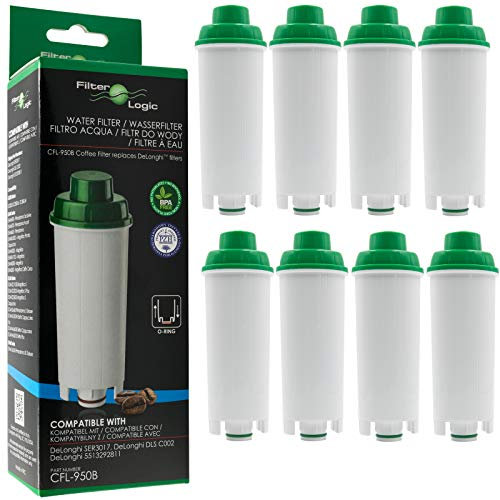 FilterLogic CFL-950B | 8 Pack - Water Filter Softener Compatible with Delonghi DLS C002 DLSC002 Filter Cartridge for Coffee Maker Machines