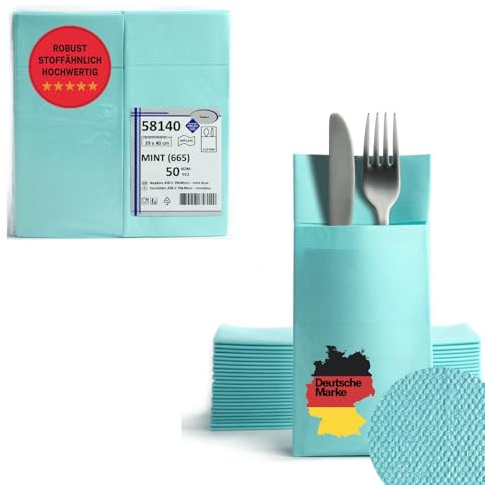 800 mint blue felt Tableware Pocket Set of Cake Gefaltene Airlaid Disposable Napkins with Slot Plain Similar to 16x: 40 x 40 cm Pack of 50 18 Fold Cutlery Case Fabric Look Wedding Napkins Birthday