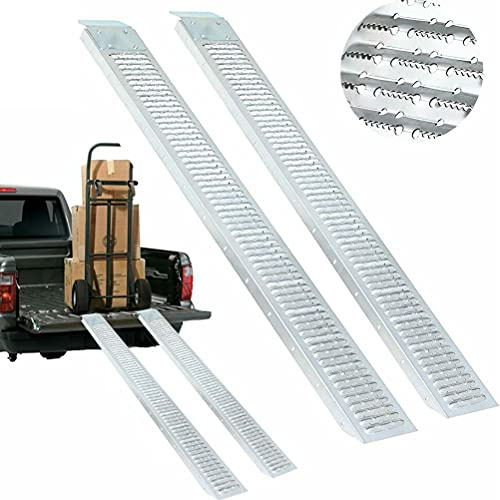 Bakaji Coppia di Rampe di Carico Pedana in Lamiera di Acciaio Zincato Superficie con Foratura Antiscivolo Capacità Massima 400Kg Rampa di Carico Scarico Trattorino Quad Moto Auto (195 cm)