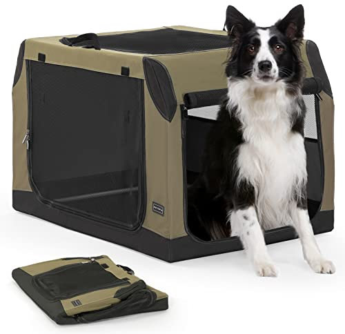Petsfit Hundebox Auto, Verstellbarer Stoffbezug für Kompatibilität, schräges Design geeignet für den Rücksitz und Kofferraum, Auto Hundetransportbox, verstärktes Netz gegen Kauen, Armeegrün,L