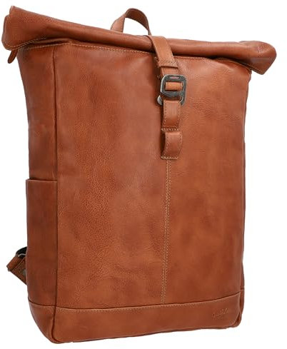 Gusti Rucksack Leder- Bendik Rolltop Rucksack aus Büffelleder, Herren und Damen, Honigbraun, mit Laptopfach (15), gepolsterte Schulterriemen, 18L