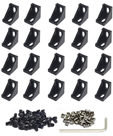 Iverntech 20 Piastre di giunzione angolari con 40 dadi a T M5 e 40 viti M5; 1 chiave a brugola per profilato standard in alluminio con fessura da 6 mm, slot 2020