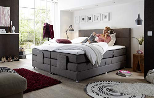 MöbisandMore Designer Boxspringbett Nano 180x200 cm mit Motor | Härtegrad H4 bis 120 KG |7-Zonen-Tonnentaschenfederkern, 2,0/1,8 mm, 500 Stck. auf 100 x 200 | Komfort Topper 4 cm (Black)