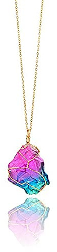 24 JOYAS 7 Chakra Regnbågssten Livets Träd Hänge - Reiki Smycken Pendelhalsband med 70 cm Guldkedja Justerbar, Sten