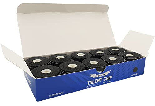 G-Lueck 10er Set Tennis Griffband 0,60mm Stärke | Overgrip für Squash Badminton Schläger & Kicker inkl. selbstklebendes Abschlußband | sehr griffig, Anti-Rutsch (Schwarz)