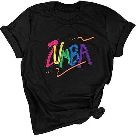 Mode Femmes T-Shirts Zunba Danse Entraînement Hip Hop Manches Courtes Lettre Imprimé T-Shirt Ras du Cou Casual Pull Tops pour l’été