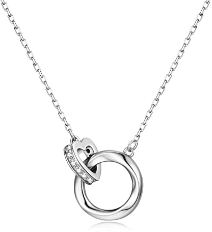 BRAYEG S925 Sterling Silver Necklace for Women, White Gold Necklace Dainty Silver Heart Möbius Eternal Love Pendant Necklaces for Women Interlocking Circle Necklaces holiday Jewelry Gifts