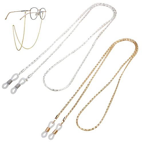 Eyeglass Chain 2 PCS Fashion Sunglasses Chain, Gold Silver String for Glasses Round Neck for Women Men, Anti-lost String for Glasses Retainer Sunglasses Strap Holder Lanyard Mask Chain Necklace