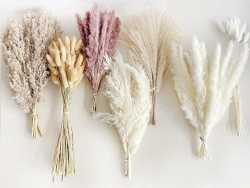 VELAFEE 120 Pcs Pampas Grass Bouquet Natural Dried Fluffy Decor for Home, Dried Flowers and Swinging DIY Boho Plant for Floral Arrangements Decorations