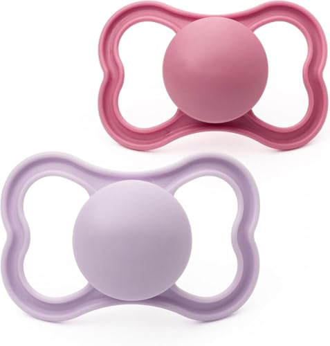 MAM Perfect Dummies, 18-36M, 2 Pack, Orthodontic Design, PeachCream | Flat, thin teat, Comes in Dummy Steriliser Box, Sustainable Materials, Baby Accessories (Designs Vary)