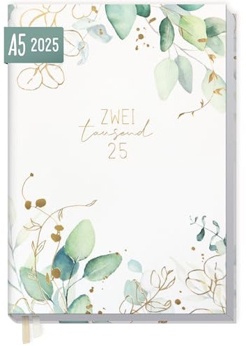 Häfft® Business-Timer 2025 A5 Blattgold 1 Woche 2 Seiten - Buchkalender, Terminplaner, Wochenplaner, Wochenkalender, Organizer, Terminkalender - nachhaltig & klimafreundlich