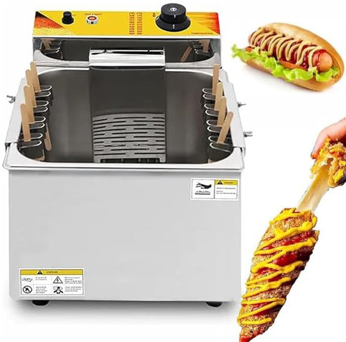 Hydravex Freidora para Perros de maíz, máquina para Hacer palitos de Perritos Calientes de Queso Comercial de 12 litros con Temperatura Ajustable, freidora automática de palitos de Perritos Calientes