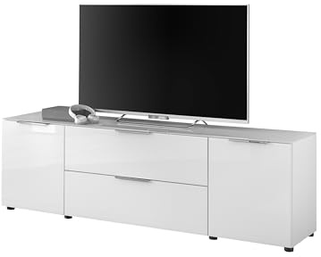 Stella Trading TV-Lowboard Santorin in Weiß, TV - TV Schrank für TV bis 65 Zoll mit viel Stauraum für Ihr Wohnzimmer - 180 x 55 x 40 cm (B/H/T)