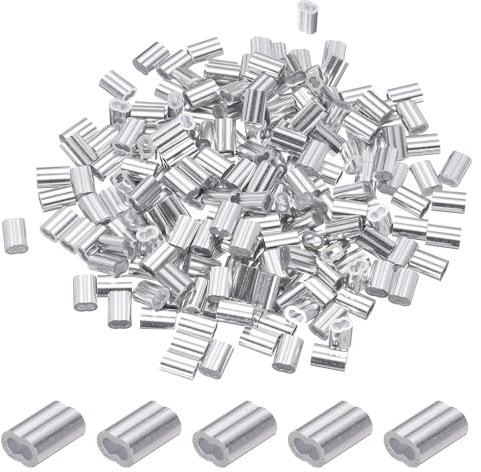 PATIKIL 1,5mm (1/16) Manicotti Fune Compressione in Alluminio, 200 Pezzi Manicotti per Cavi Anelli per Cavi Metallici Ghiera Crimpatrice per Montaggio Ringhiera, Tono Argento