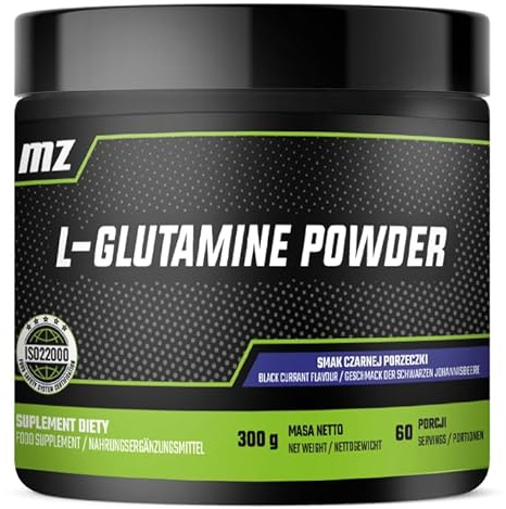 L-Glutamine Powder 300g - L-Glutamine 4950 mg per Serving - 60 Servings - Supports Gut Health - Blackcurrant Flavour - Dietary Supplement by MZ